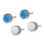 Sterling Silver Rh-plated 7mm Cr. Blue Opal / White Opal Post Earring Set - Product Photo