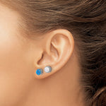 Sterling Silver Rh-plated 7mm Cr. Blue Opal / White Opal Post Earring Set - Product Photo