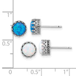 Sterling Silver Rh-plated 7mm Cr. Blue Opal / White Opal Post Earring Set - Product Photo