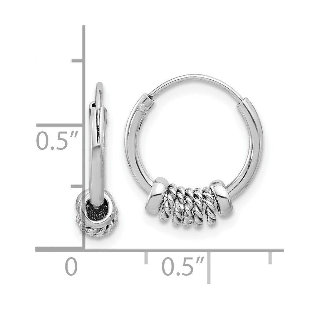 Sterling Silver Rhodium-plated Polished/Textured Endless Hoop Earrings - Product Photo
