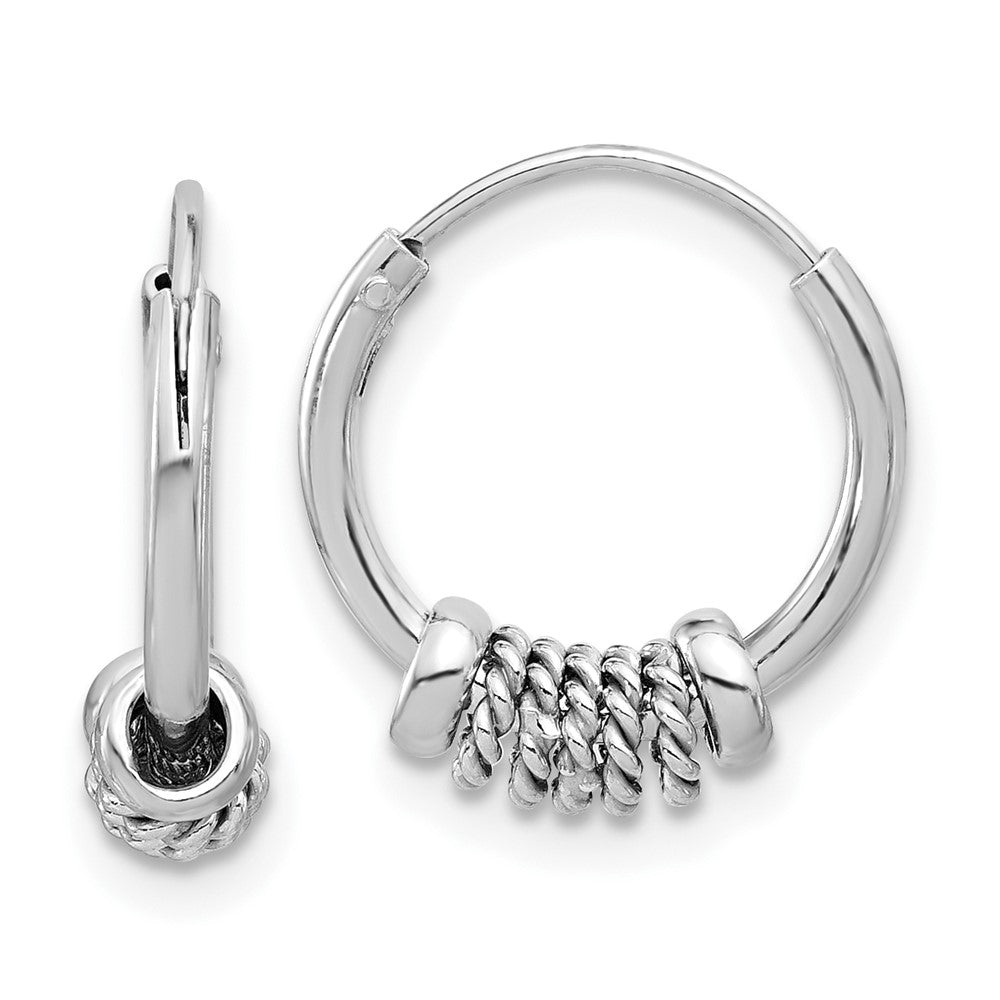 Sterling Silver Rhodium-plated Polished/Textured Endless Hoop Earrings - Product Photo