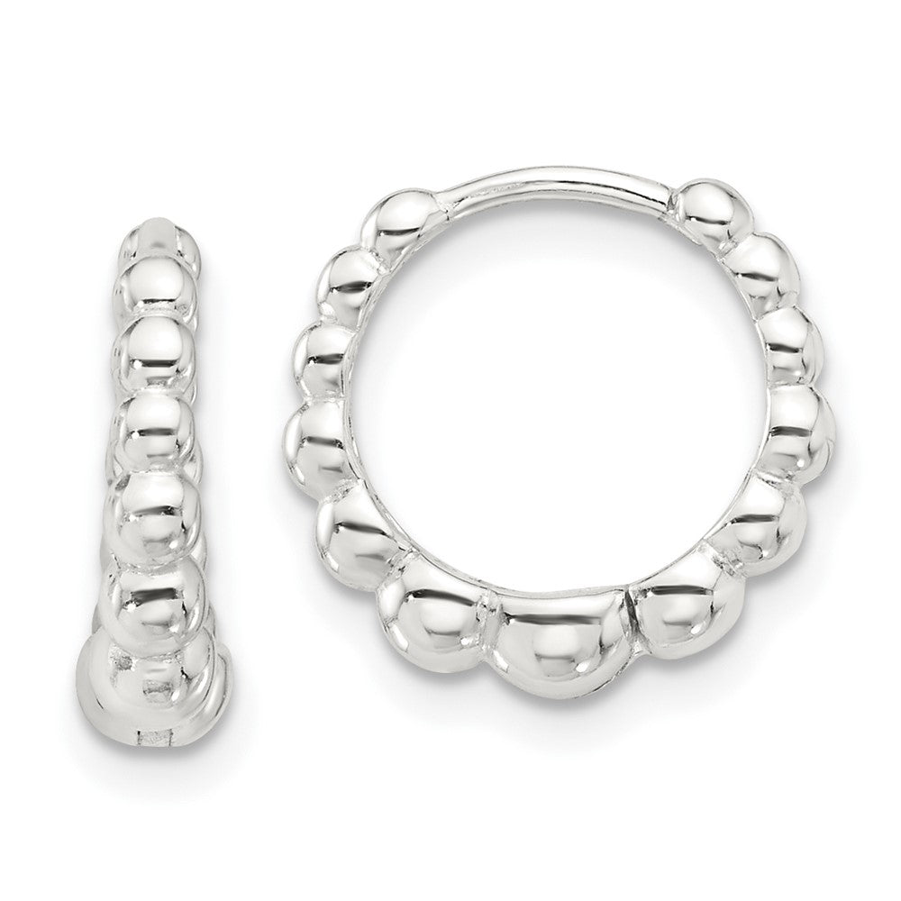 Sterling Silver E-coated Beaded Hinged Hoop Earrings - Product Photo