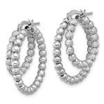 Sterling Silver Rhod-plated D/C Beaded Double Hoop Earrings - Product Photo