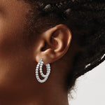 Sterling Silver Rhod-plated D/C Beaded Double Hoop Earrings - Product Photo