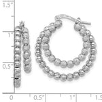 Sterling Silver Rhod-plated D/C Beaded Double Hoop Earrings - Product Photo