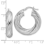 Sterling Silver Rhod-plated Polished 6mm Twisted Hollow Hoop Earrings - Product Photo