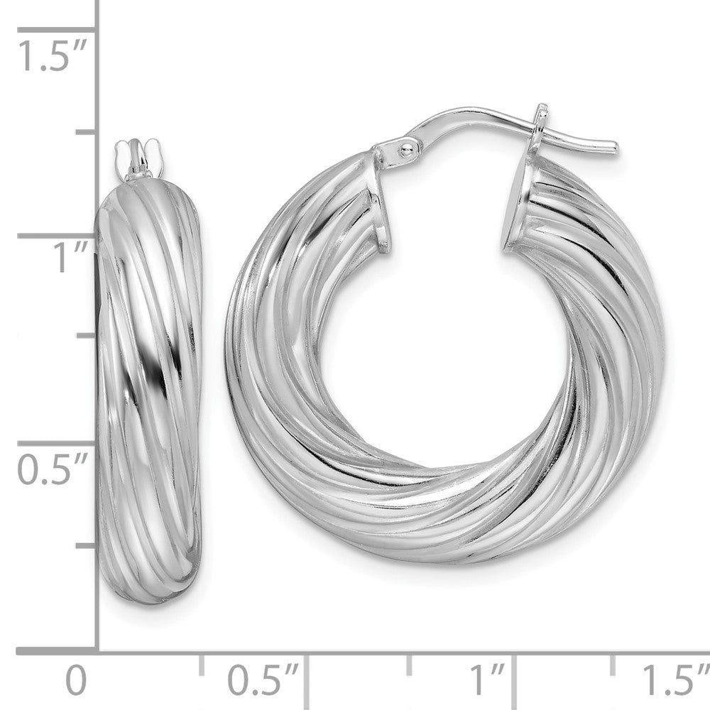 Sterling Silver Rhod-plated Polished 6mm Twisted Hollow Hoop Earrings - Product Photo