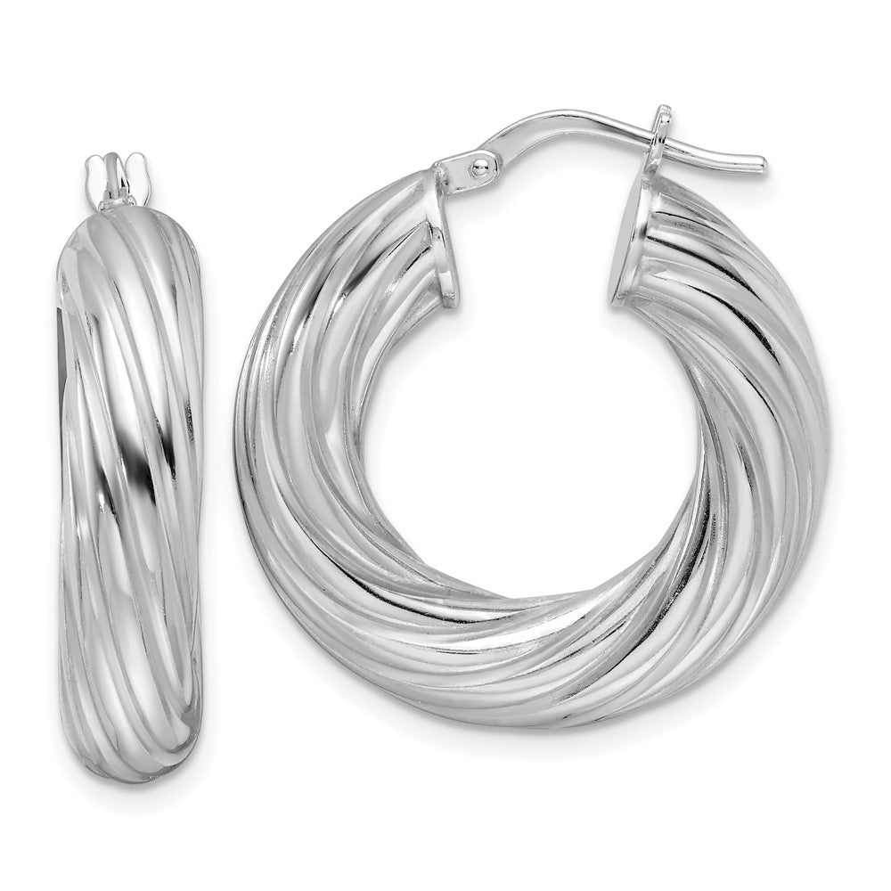 Sterling Silver Rhod-plated Polished 6mm Twisted Hollow Hoop Earrings - Product Photo