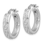 Sterling Silver Rhodium-plated Polished and Textured Round Hoop Earrings - Product Photo