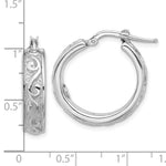 Sterling Silver Rhodium-plated Polished and Textured Round Hoop Earrings - Product Photo