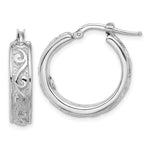 Sterling Silver Rhodium-plated Polished and Textured Round Hoop Earrings - Product Photo