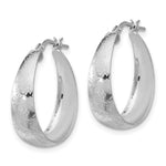 Sterling Silver RH-plated Sparkle Texture Tapered Round Hoop Earrings - Product Photo