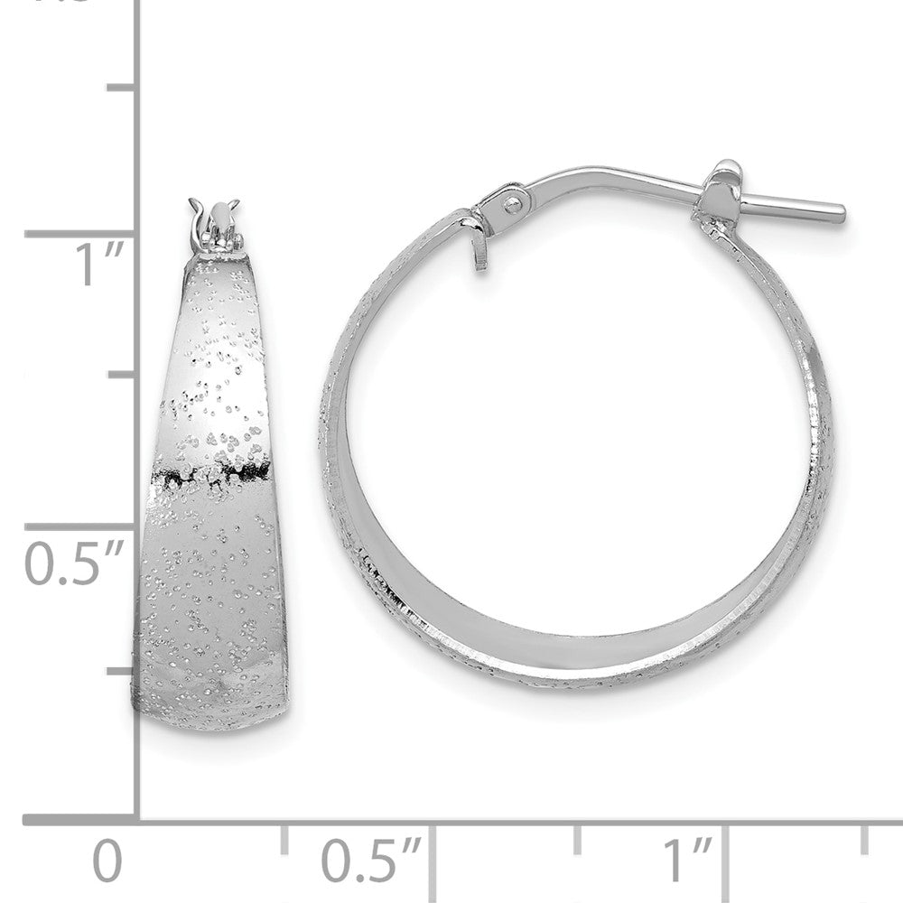 Sterling Silver RH-plated Sparkle Texture Tapered Round Hoop Earrings - Product Photo