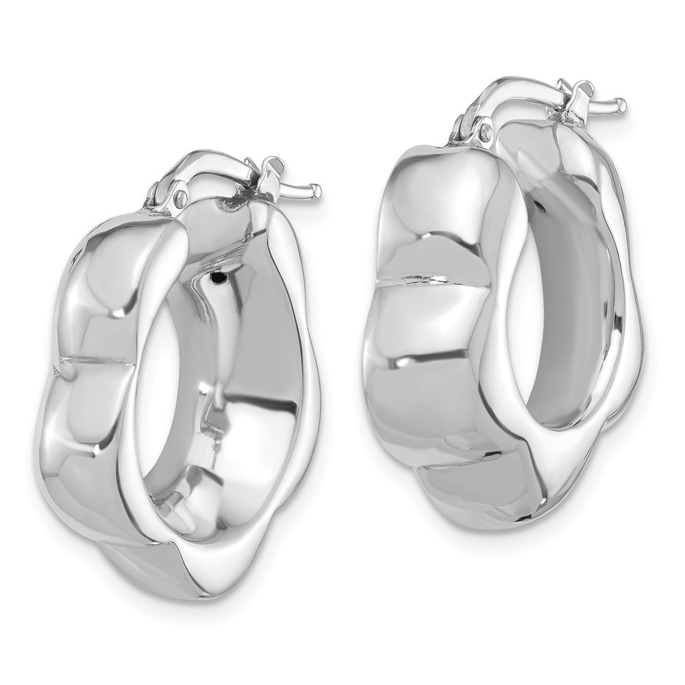 Sterling Silver Rhodium-plated Polished Flower Shape Hoop Earrings - Product Photo