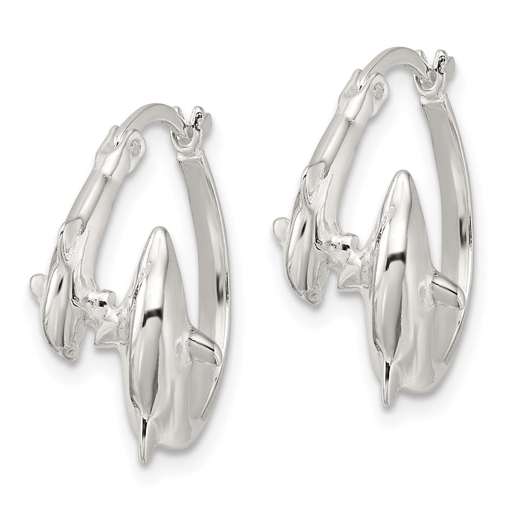 Sterling Silver Polished Dolphins Round Hoop Earrings - Product Photo