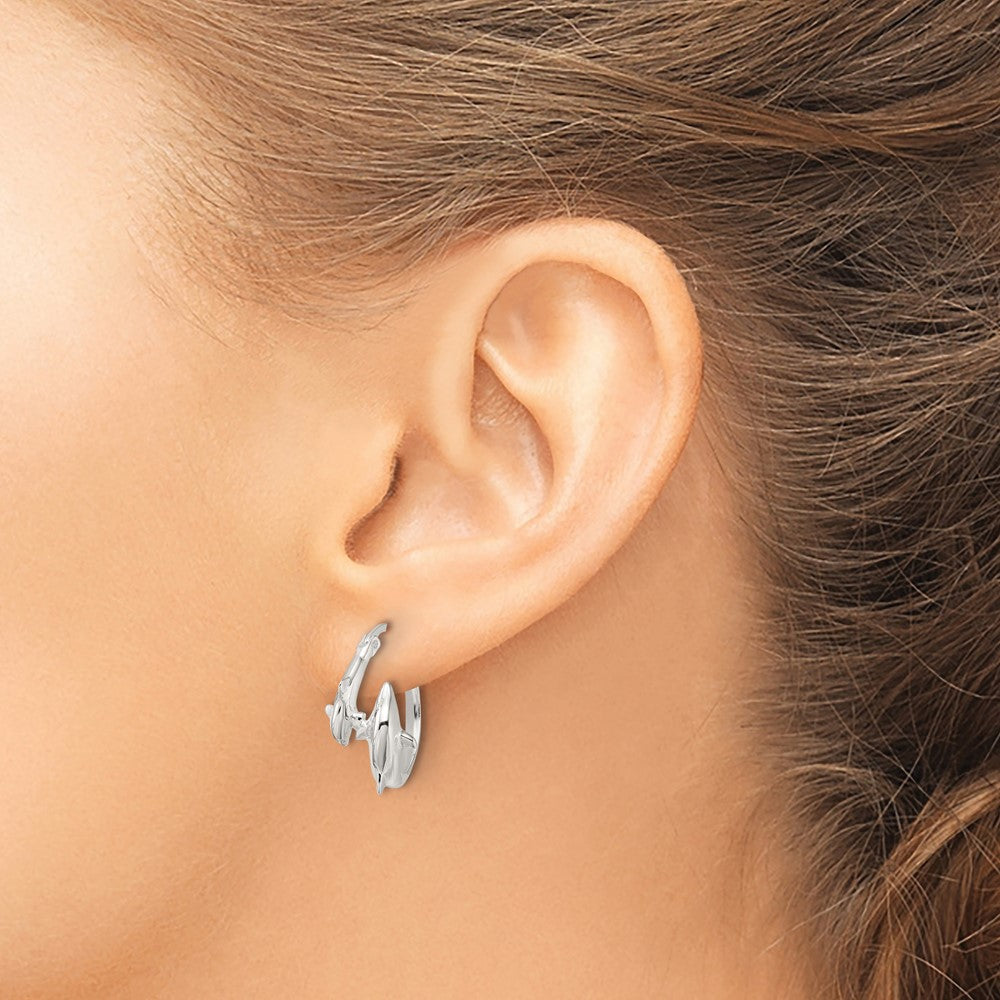 Sterling Silver Polished Dolphins Round Hoop Earrings - Product Photo