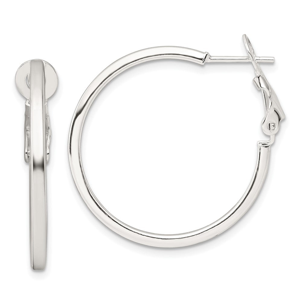 Sterling Silver 2mm Square Tube Omega Back Round Hoop Earrings - Product Photo
