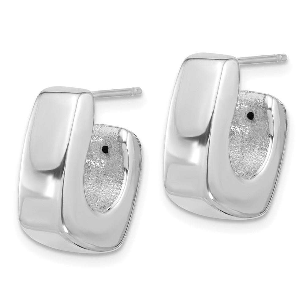 Sterling Silver Rhodium-plated Polished Square C-Hoop Post Earrings - Product Photo