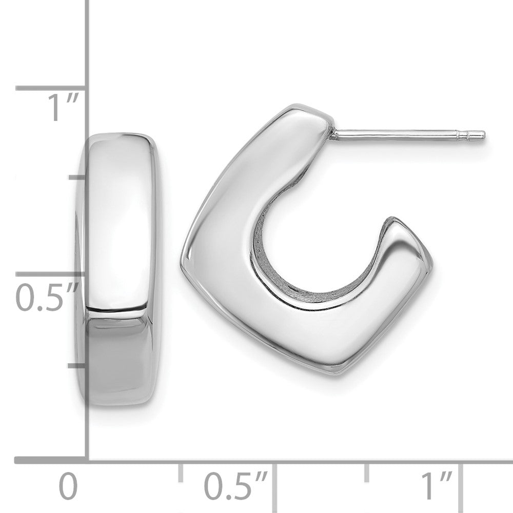 Sterling Silver Rhodium-plated Polished Square C-Hoop Post Earrings - Product Photo