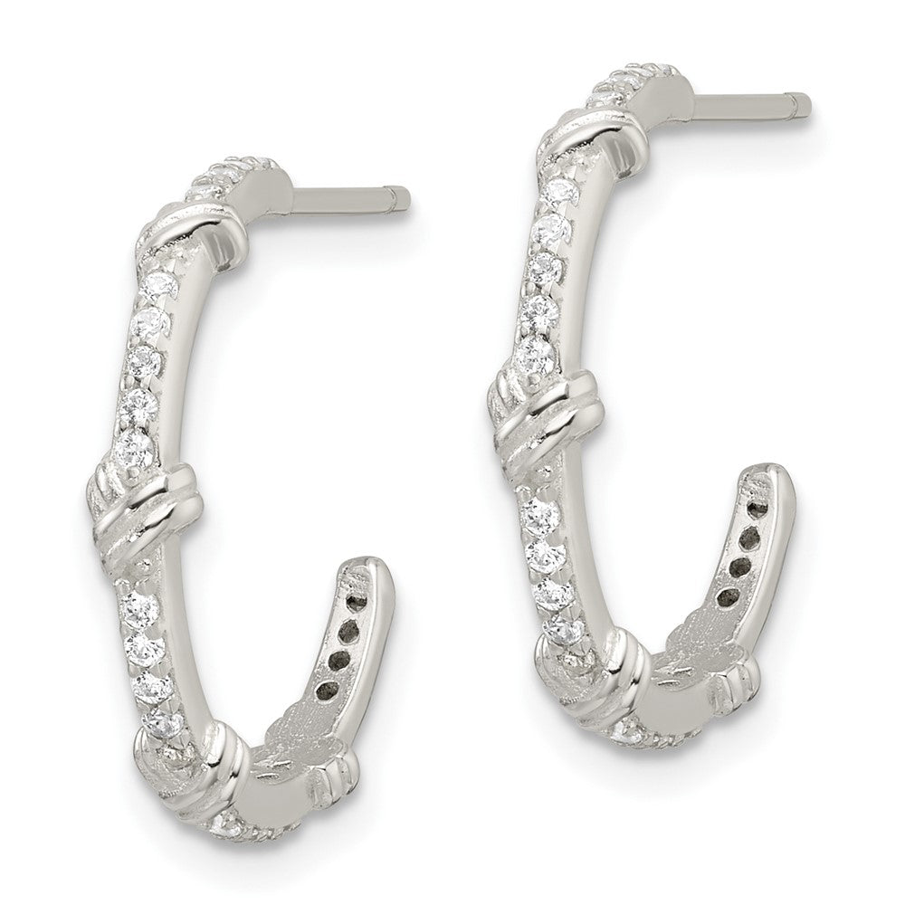 Sterling Silver E-Coating Polished CZ Knot C-Hoop Earrings - Product Photo