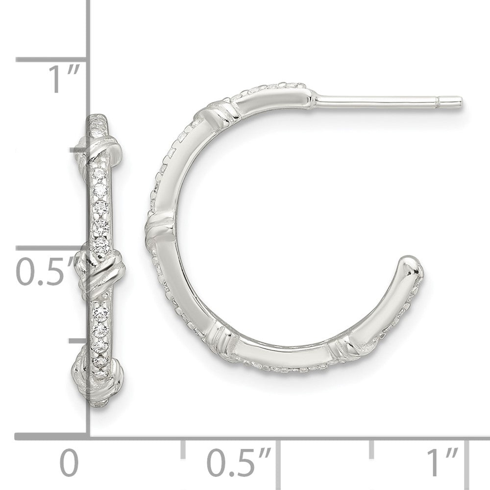 Sterling Silver E-Coating Polished CZ Knot C-Hoop Earrings - Product Photo