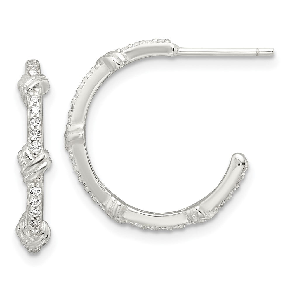 Sterling Silver E-Coating Polished CZ Knot C-Hoop Earrings - Product Photo