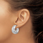 Sterling Silver Rhodium-plated Polish Textured C-Hoop Post Earrings - Product Photo