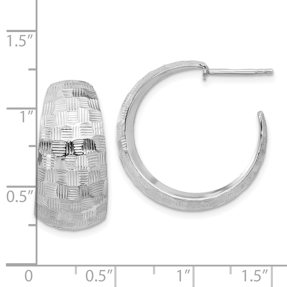 Sterling Silver Rhodium-plated Polish Textured C-Hoop Post Earrings - Product Photo