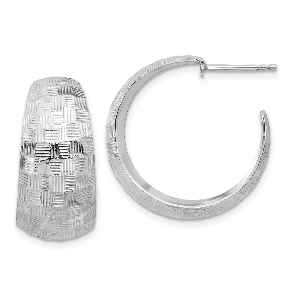 Sterling Silver Rhodium-plated Polish Textured C-Hoop Post Earrings - Product Photo