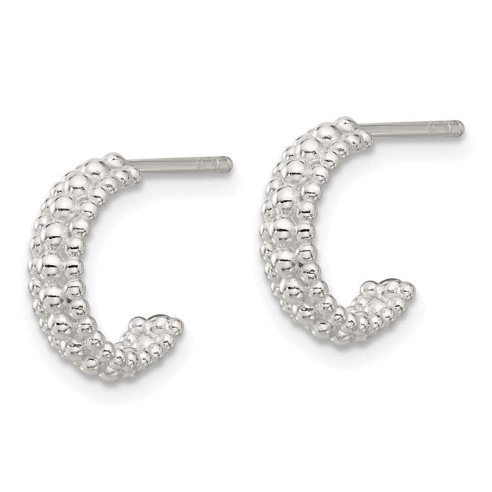 Sterling Silver E-coated Beaded C-Hoop Earrings - Product Photo