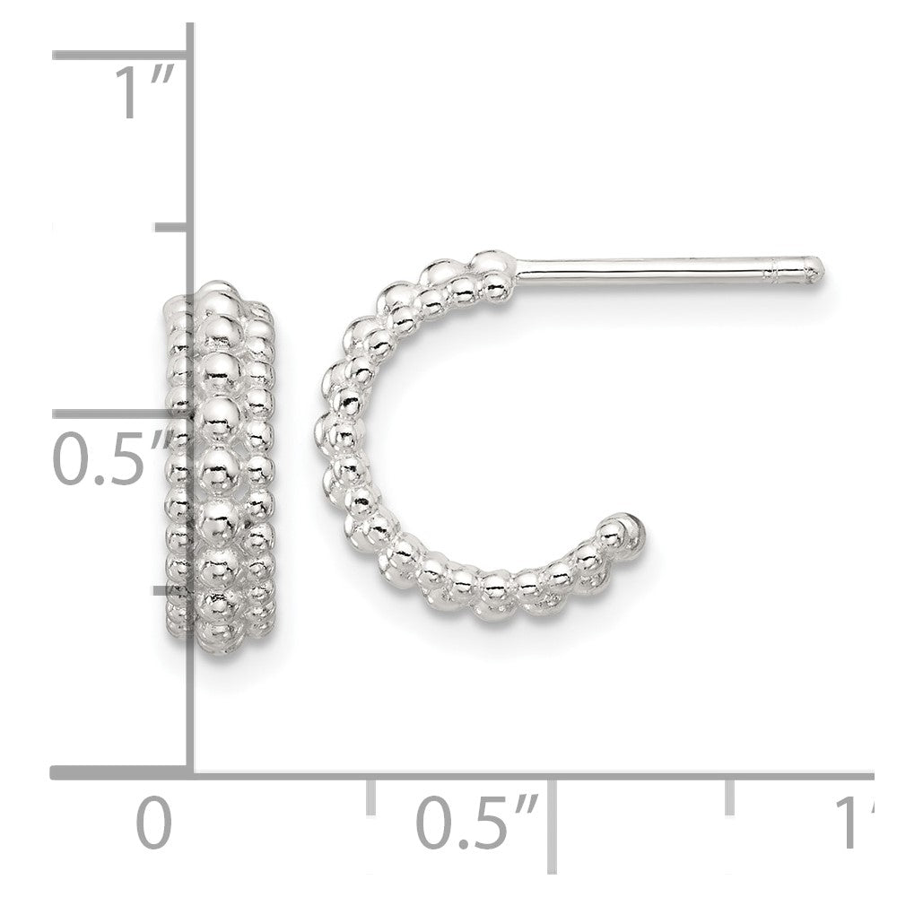 Sterling Silver E-coated Beaded C-Hoop Earrings - Product Photo