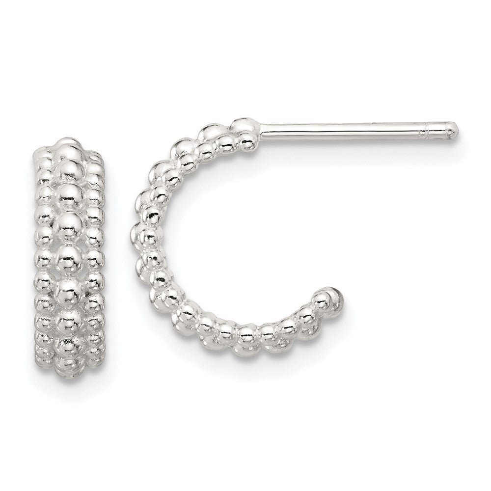 Sterling Silver E-coated Beaded C-Hoop Earrings - Product Photo