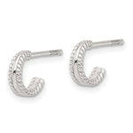Sterling Silver E-coated Textured Edge C-Hoop Earrings - Product Photo