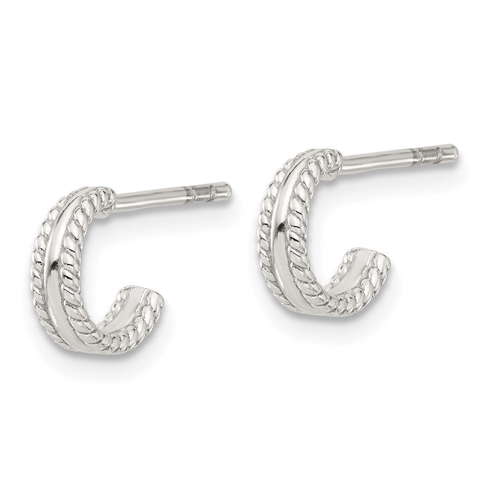 Sterling Silver E-coated Textured Edge C-Hoop Earrings - Product Photo