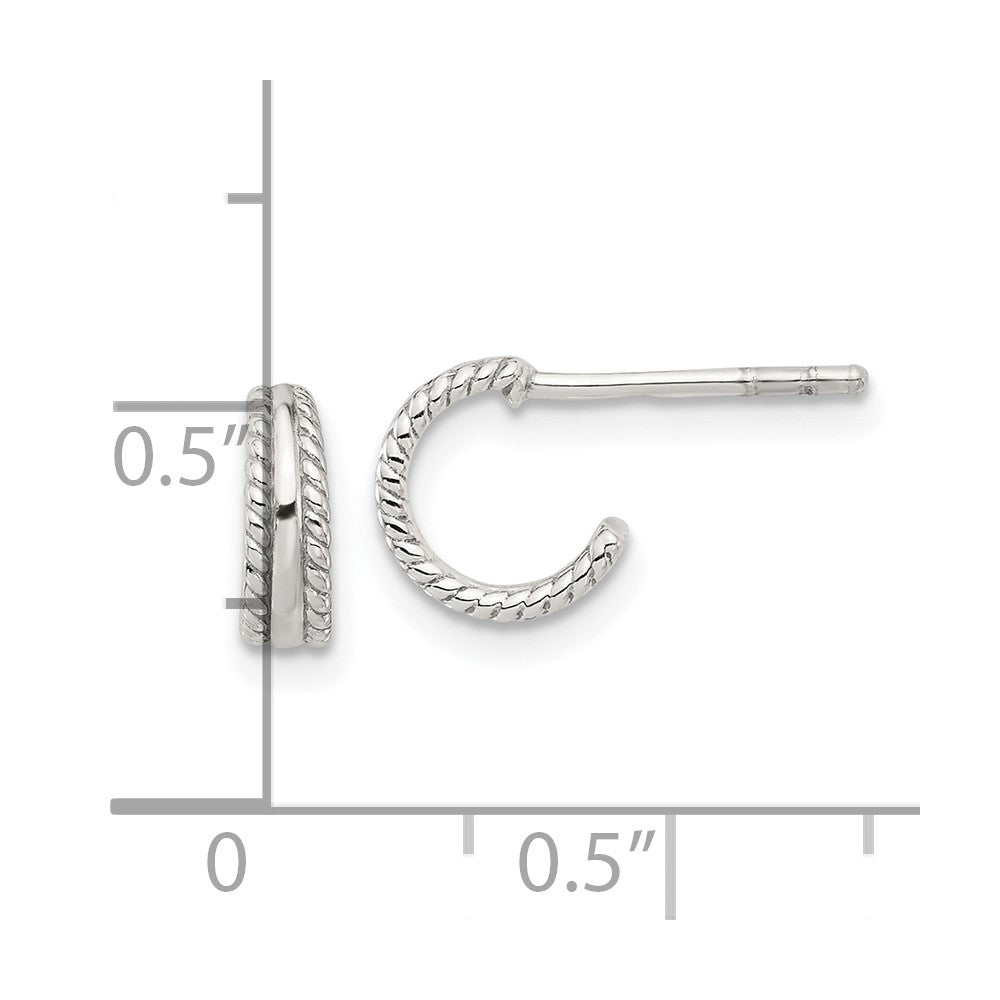 Sterling Silver E-coated Textured Edge C-Hoop Earrings - Product Photo