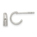 Sterling Silver E-coated Textured Edge C-Hoop Earrings - Product Photo