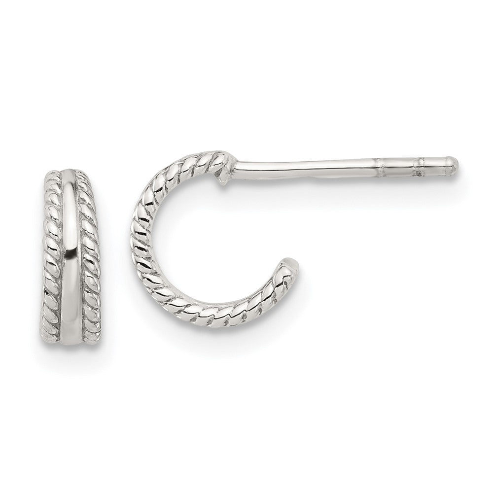Sterling Silver E-coated Textured Edge C-Hoop Earrings - Product Photo