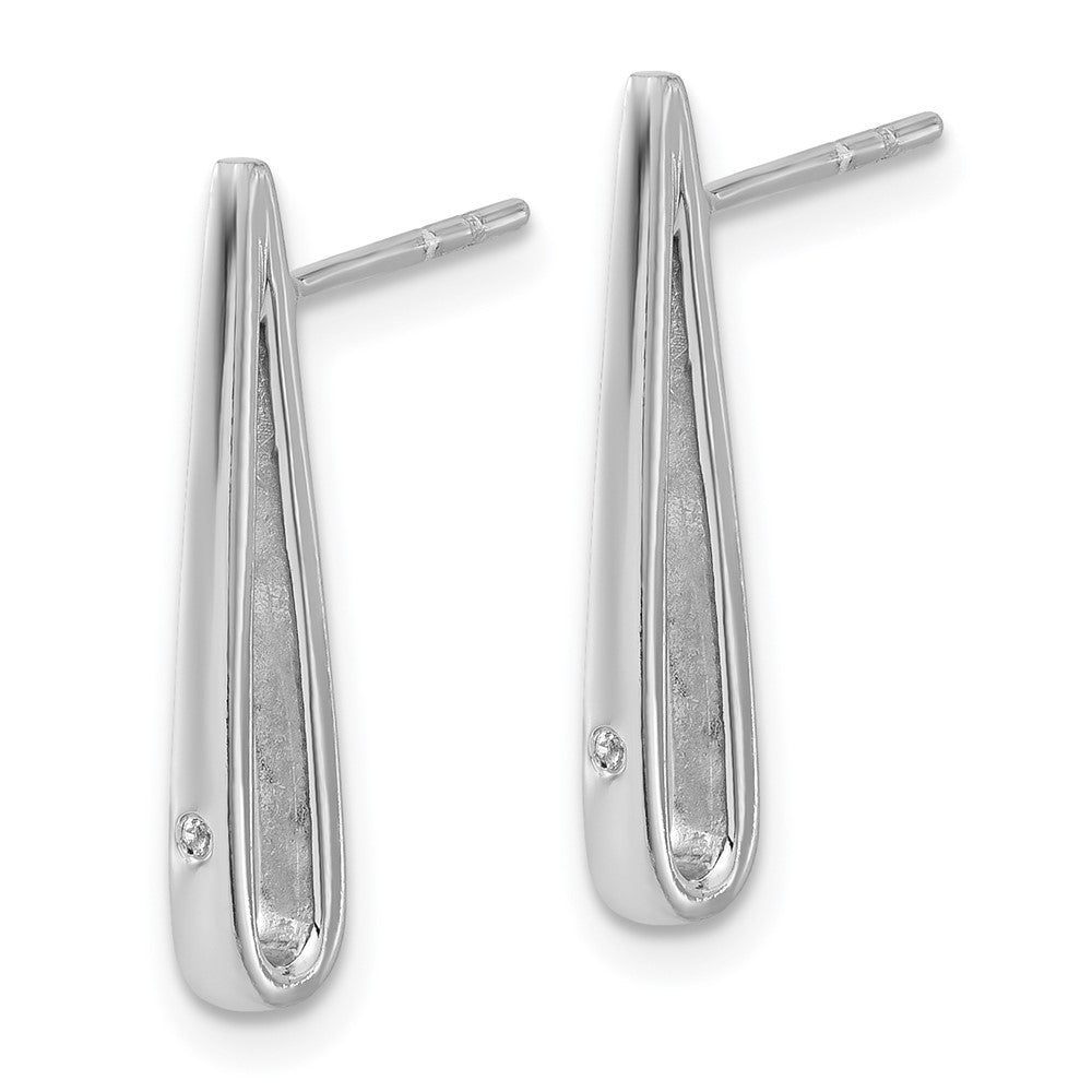 Sterling Silver Rhodium-plated Polished CZ Teardrop Post Earrings - Product Photo