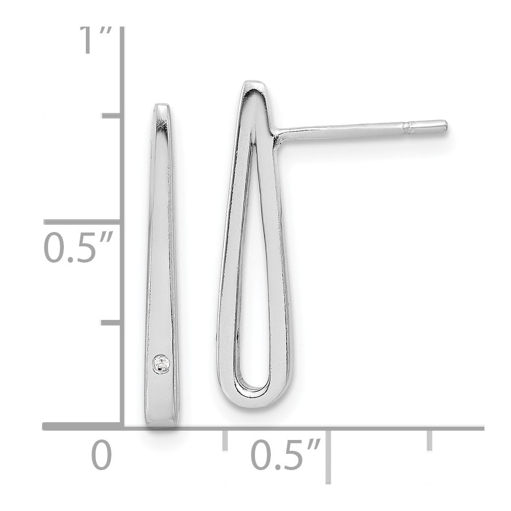 Sterling Silver Rhodium-plated Polished CZ Teardrop Post Earrings - Product Photo