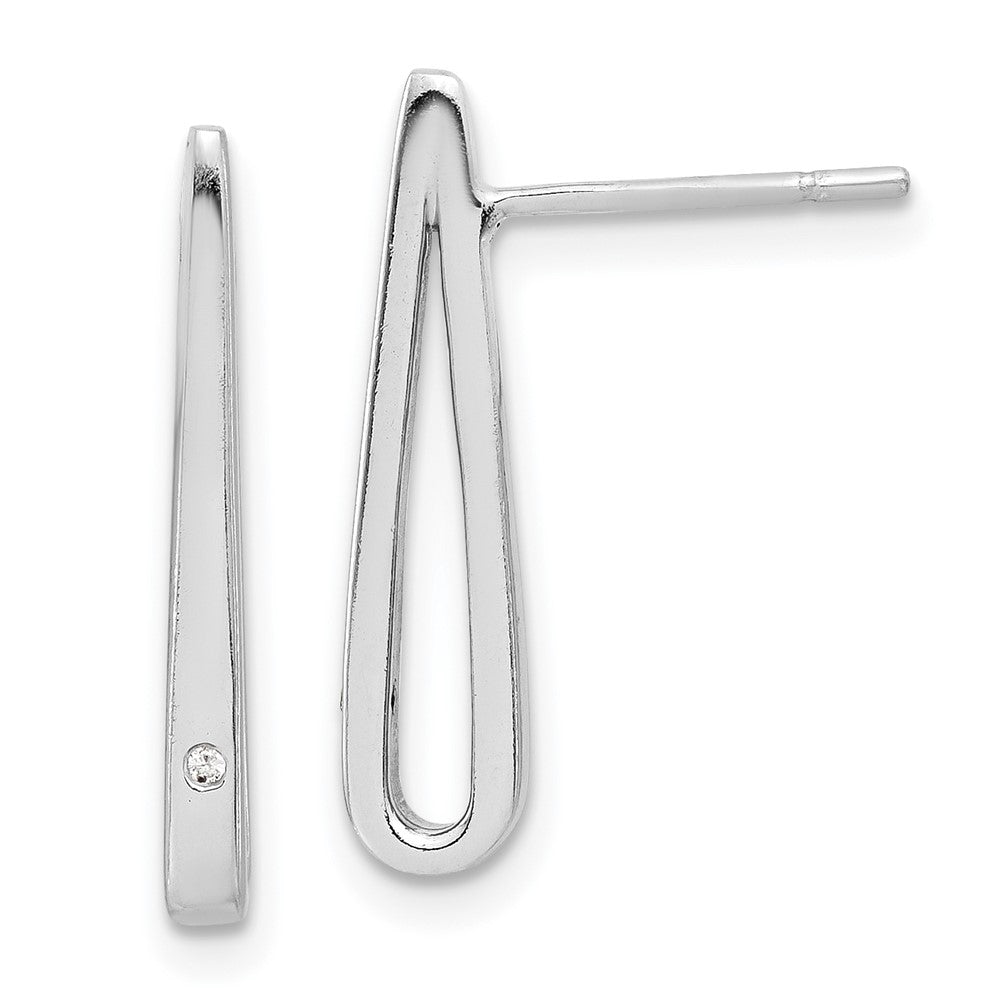 Sterling Silver Rhodium-plated Polished CZ Teardrop Post Earrings - Product Photo
