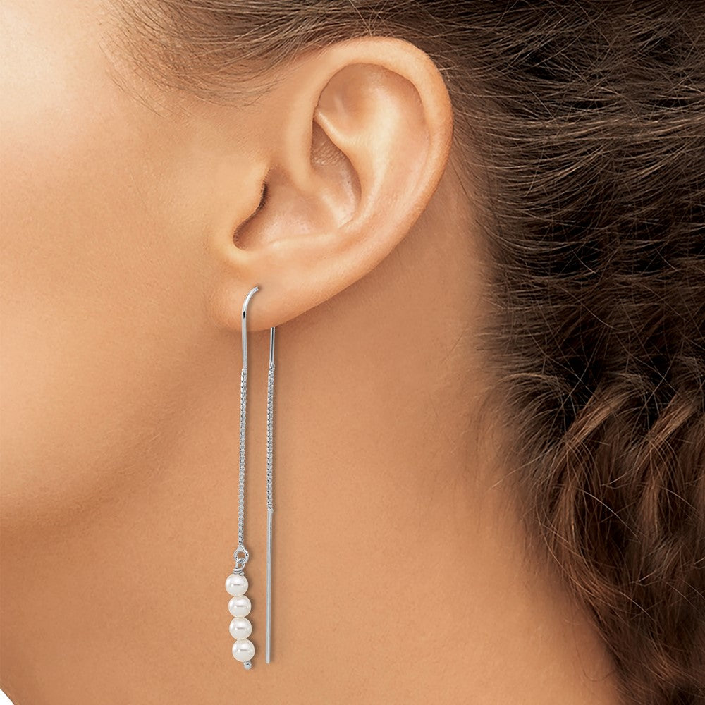 Sterling Silver Rhodium-plated Freshwater Cultured Pearl Threader Earrings - Product Photo