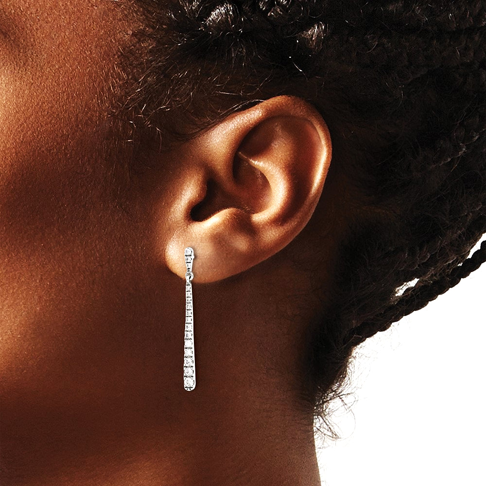 Sterling Silver Polished & Antiqued Graduated CZ Post Dangle Earrings - Product Photo