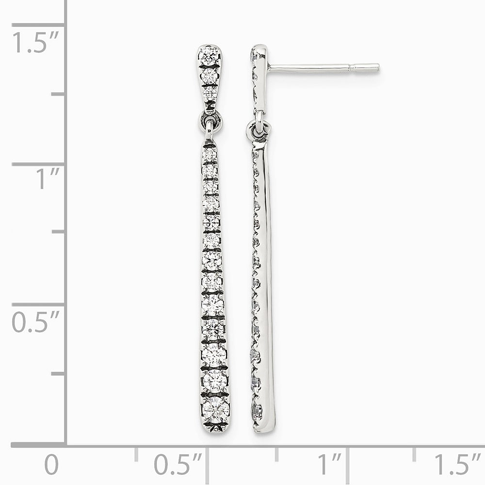 Sterling Silver Polished & Antiqued Graduated CZ Post Dangle Earrings - Product Photo