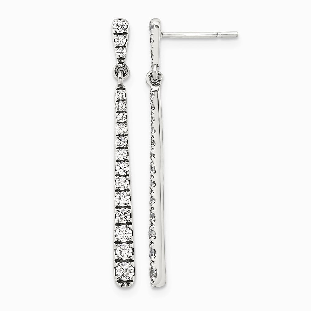 Sterling Silver Polished & Antiqued Graduated CZ Post Dangle Earrings - Product Photo