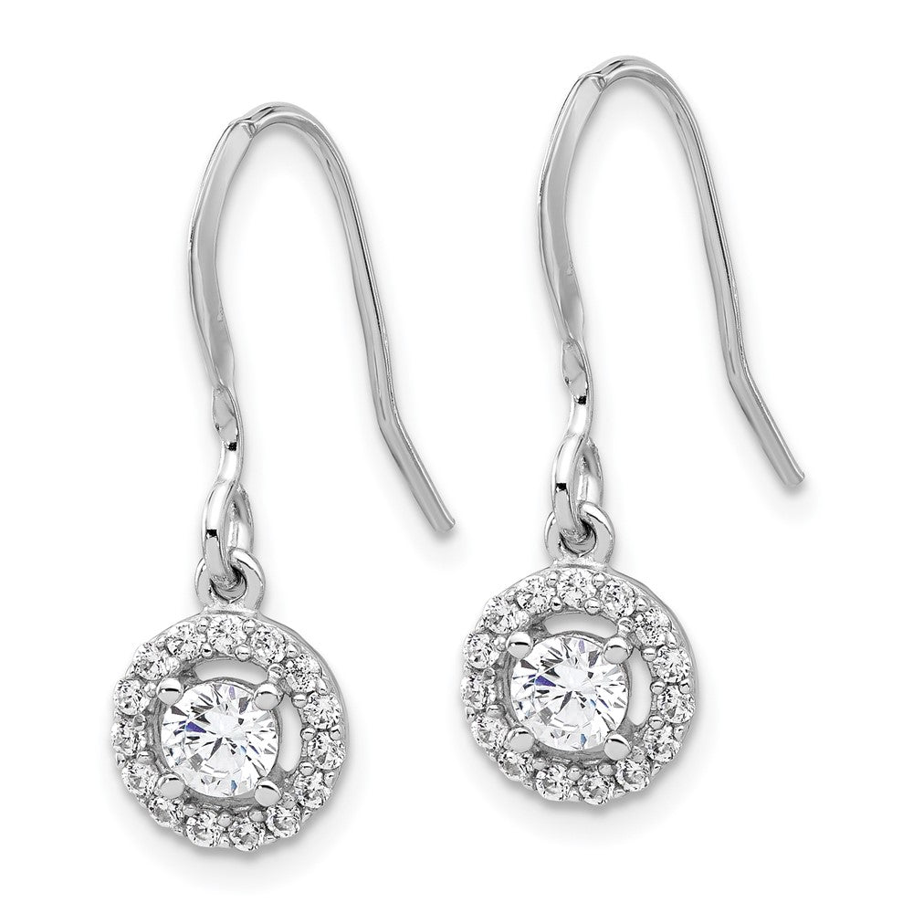 Sterling Silver Rhodium-plated Polished Round CZ Halo Dangle Earrings - Product Photo
