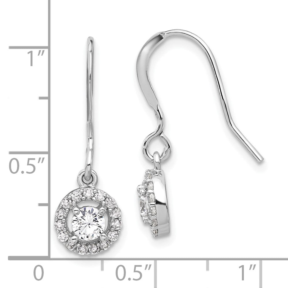 Sterling Silver Rhodium-plated Polished Round CZ Halo Dangle Earrings - Product Photo