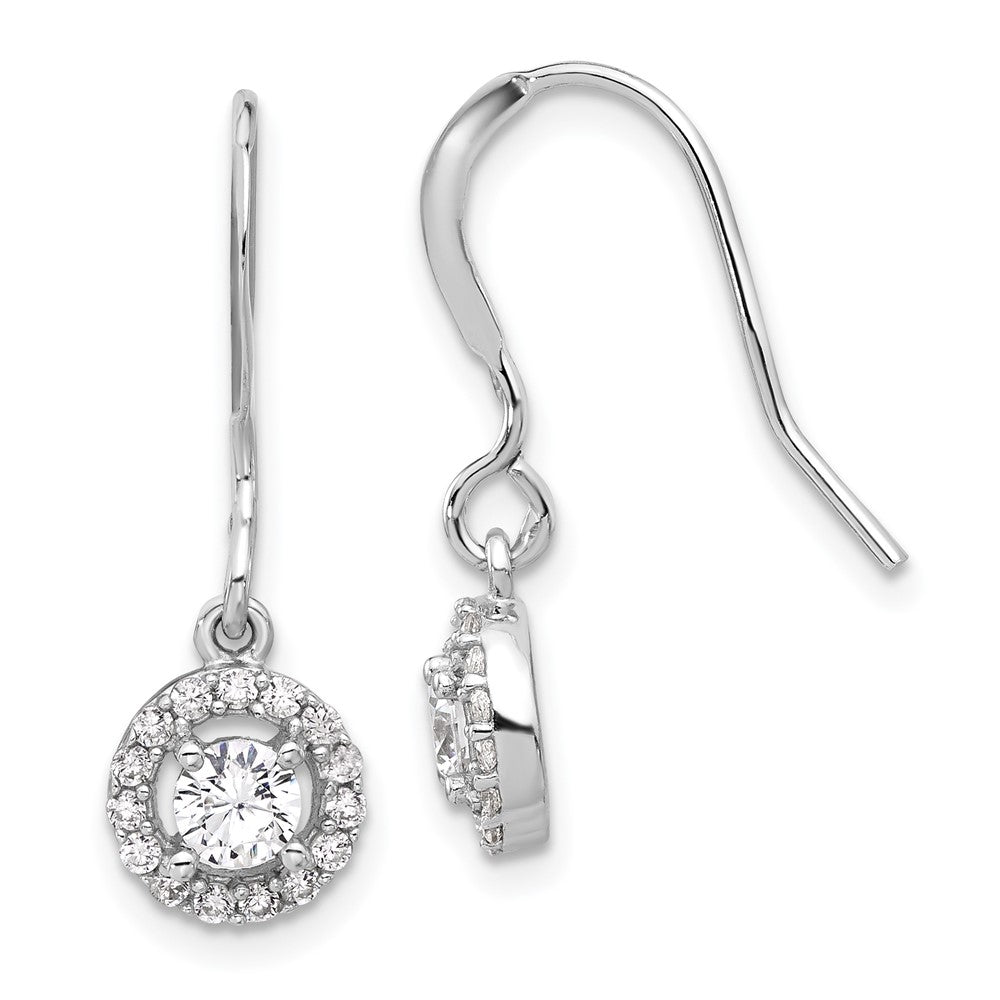Sterling Silver Rhodium-plated Polished Round CZ Halo Dangle Earrings - Product Photo