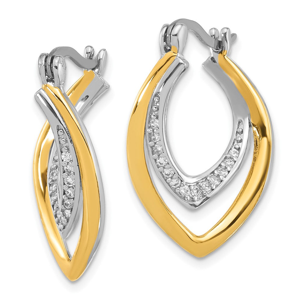 Sterling Silver Rhodium-plated Gold-tone Polished CZ Fancy Hoop Earrings - Product Photo