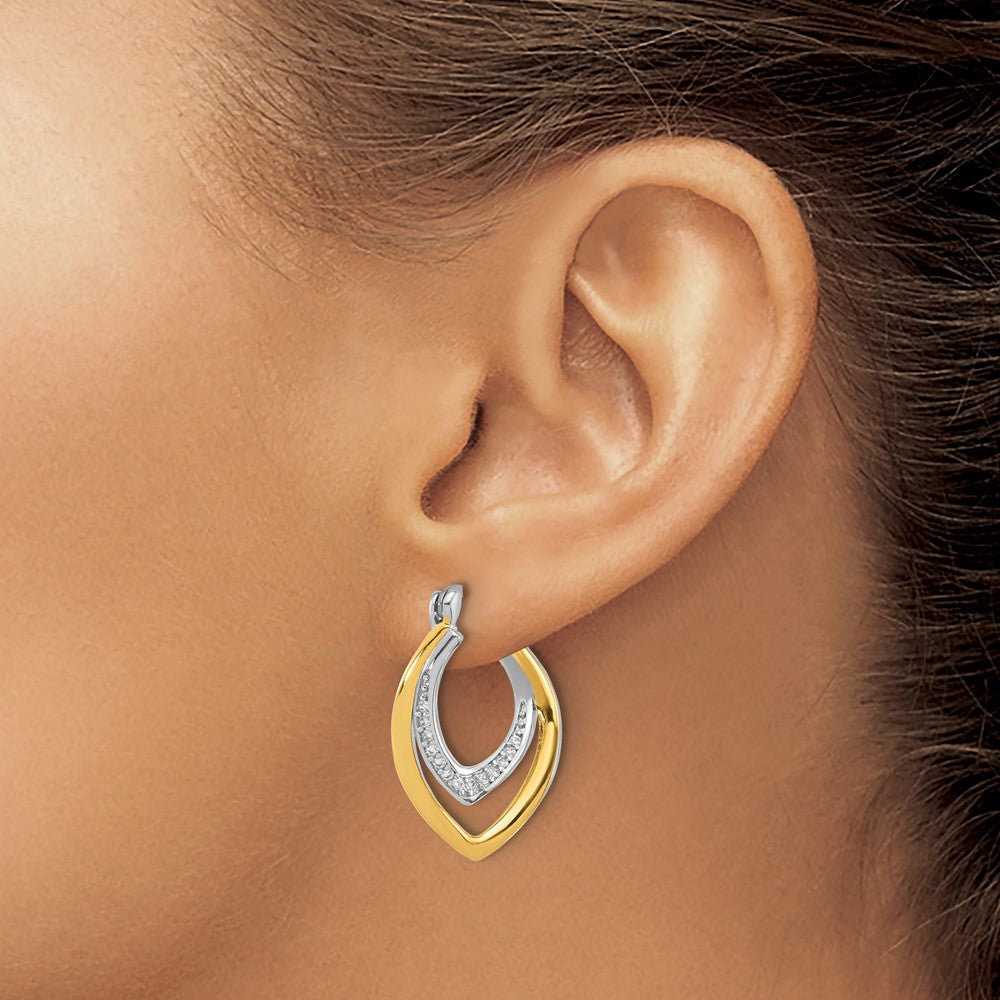 Sterling Silver Rhodium-plated Gold-tone Polished CZ Fancy Hoop Earrings - Product Photo