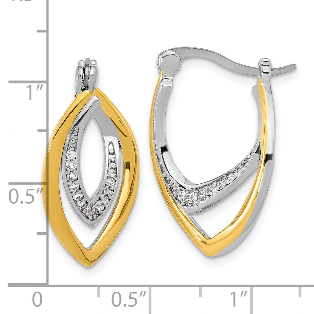 Sterling Silver Rhodium-plated Gold-tone Polished CZ Fancy Hoop Earrings - Product Photo